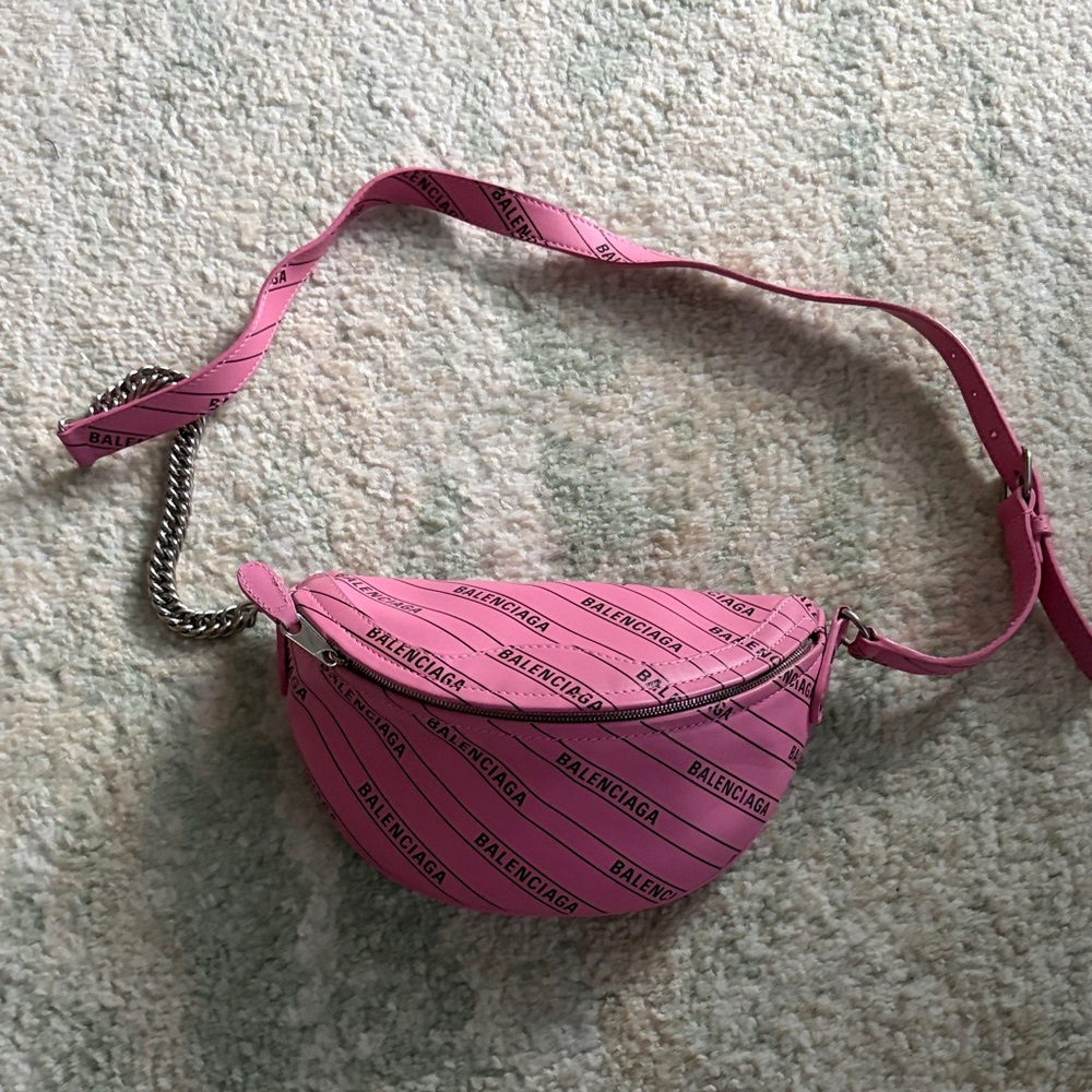 Balenciaga Pink Logo Crossbody Bag